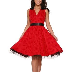 Hearts & Roses Vintage Style Red Pin Up Polka Dot Dress 12